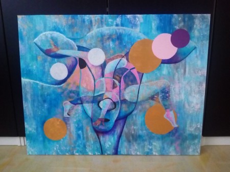 The Blue Ovis. 90 cm x 70 cm. Oil and acrylic painting. 5000:-