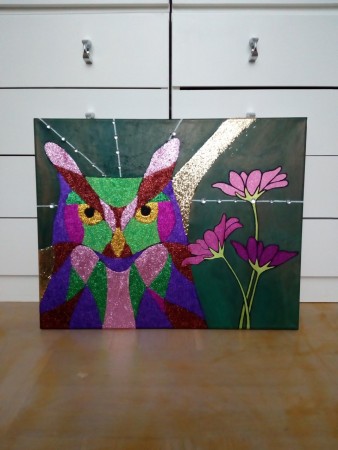 The Owl flower. 50 x 40 cm. Oil and acrylic painting. 